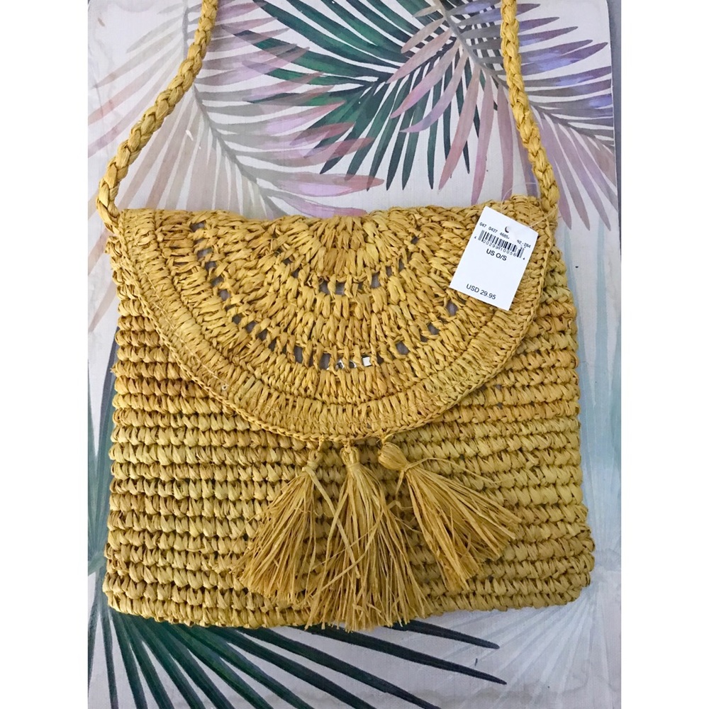 American Eagle Mustard Straw Crossbody Purse NWT